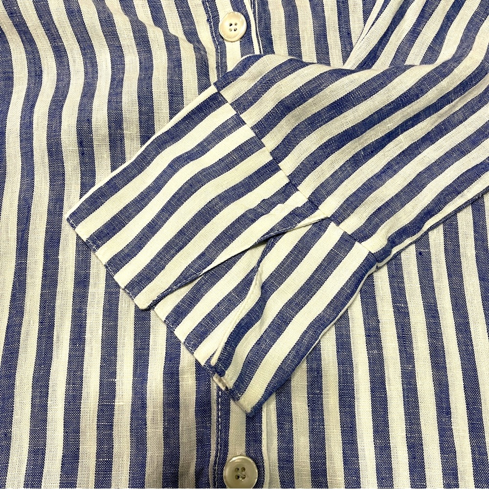 Boho Chic Blue and White Button Down 100% Linen Top size M - Picture 4 of 11
